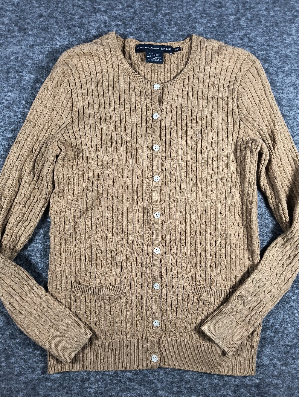 Ralph Lauren Sport tan cable knit cardigan sweater, women's medium